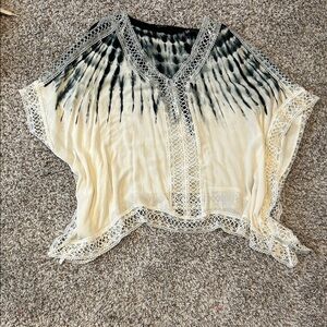 Ark & Co Cream and Black Tie-Dye Lace-Trim V-Neck Camisole Top